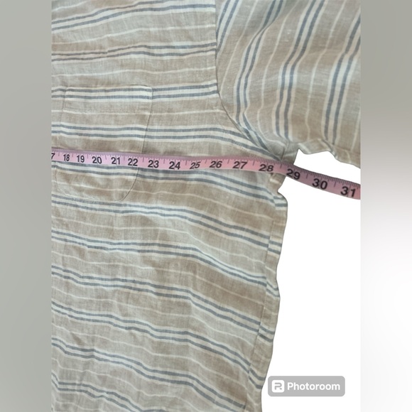 Jos A Bank Reserve LINEN Short Sleeve Button Up Shirt 2X NWT Blue Beige Stripe - Picture 9 of 13